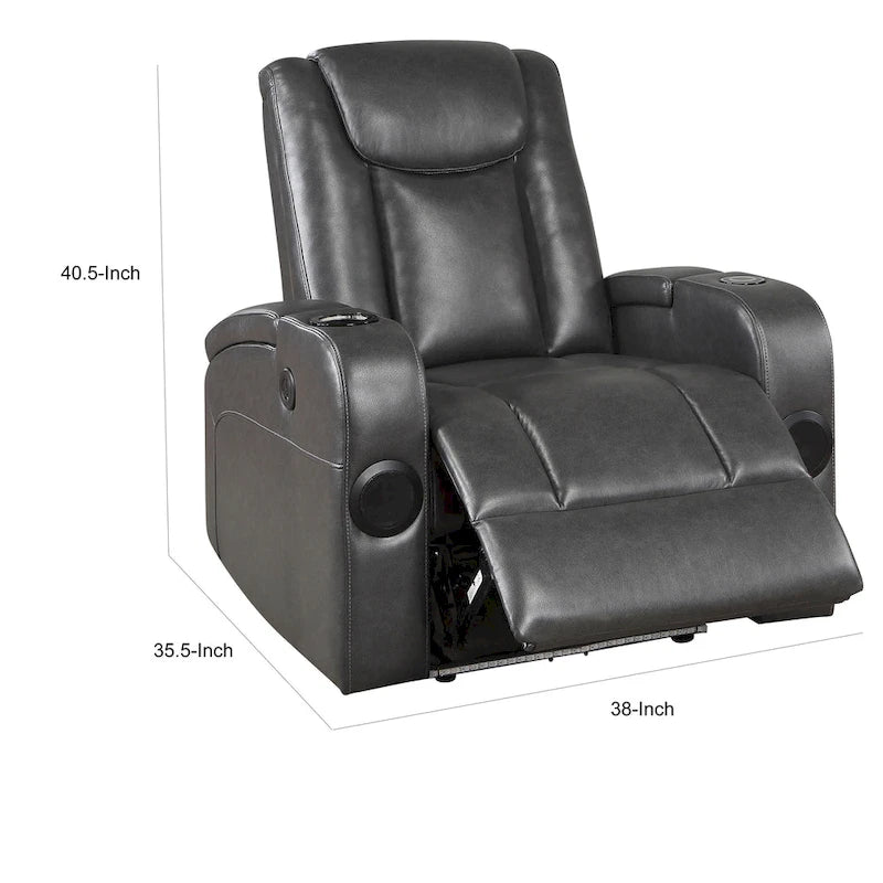 Power Recliner Chair with Cooling Cupholder LED Lighting and USB Port in Gray Faux Leather