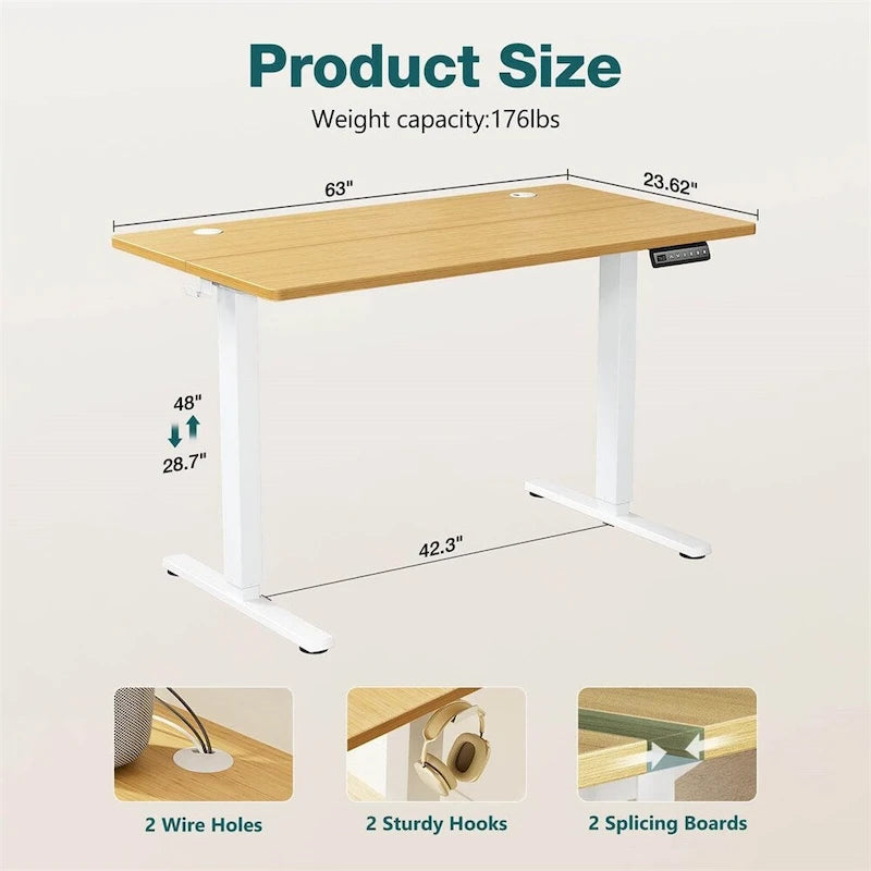 Electric Height Adjustable Standing Desk Sit to Stand with Motor 3 Memory Settings and Side Hooks