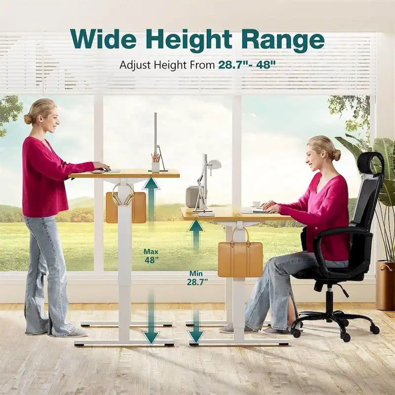 Electric Height Adjustable Standing Desk Sit to Stand with Motor 3 Memory Settings and Side Hooks