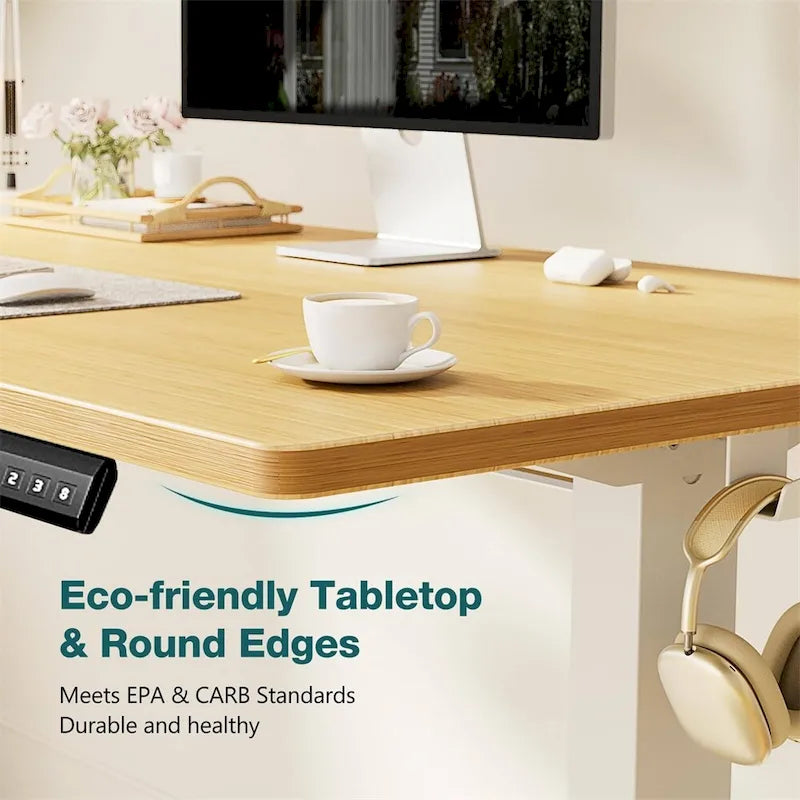Electric Height Adjustable Standing Desk Sit to Stand with Motor 3 Memory Settings and Side Hooks