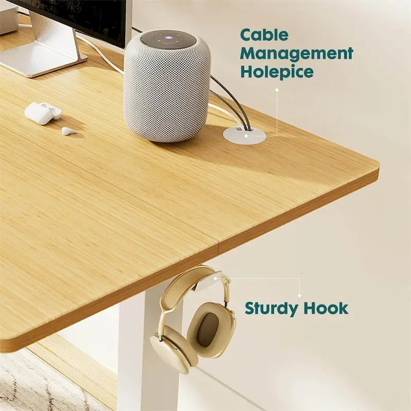 Electric Height Adjustable Standing Desk Sit to Stand with Motor 3 Memory Settings and Side Hooks