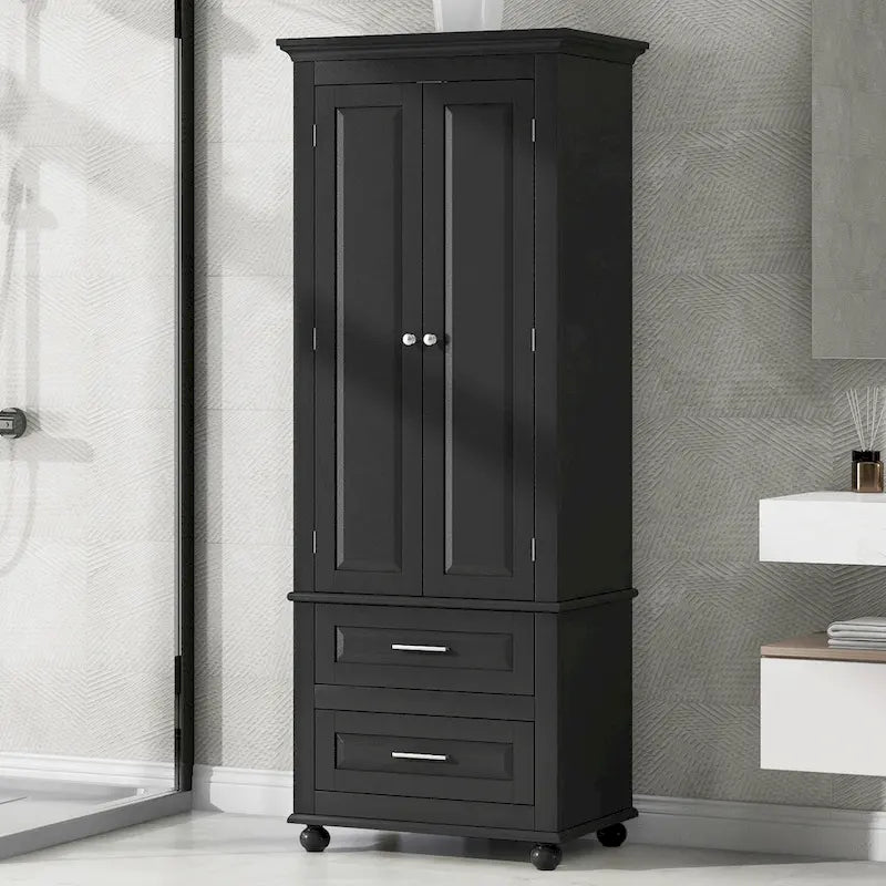 Tall Storage Cabinet with 2 Doors and 3 Drawers Adjustable Shelf MDF