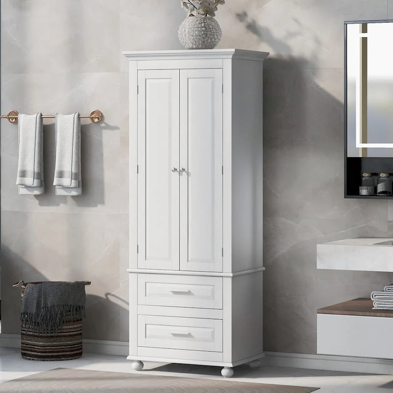 Tall Storage Cabinet with 2 Doors and 3 Drawers Adjustable Shelf MDF