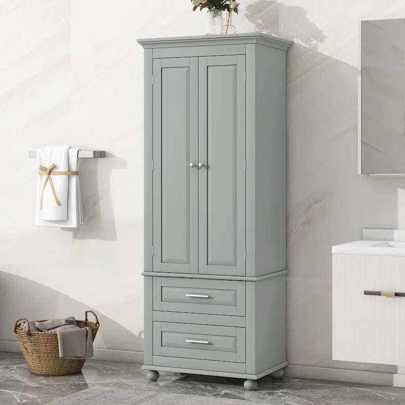 Tall Storage Cabinet with 2 Doors and 3 Drawers Adjustable Shelf MDF