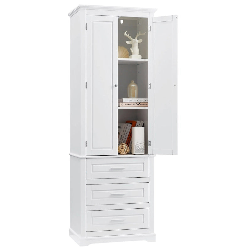 Tall Storage Cabinet with 2 Doors and 3 Drawers Adjustable Shelf MDF