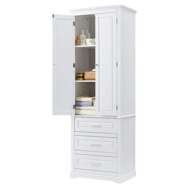 Tall Storage Cabinet with 2 Doors and 3 Drawers Adjustable Shelf MDF