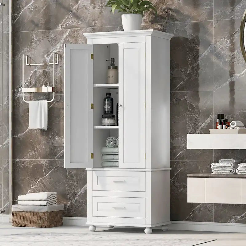 Tall Storage Cabinet with 2 Doors and 3 Drawers Adjustable Shelf MDF