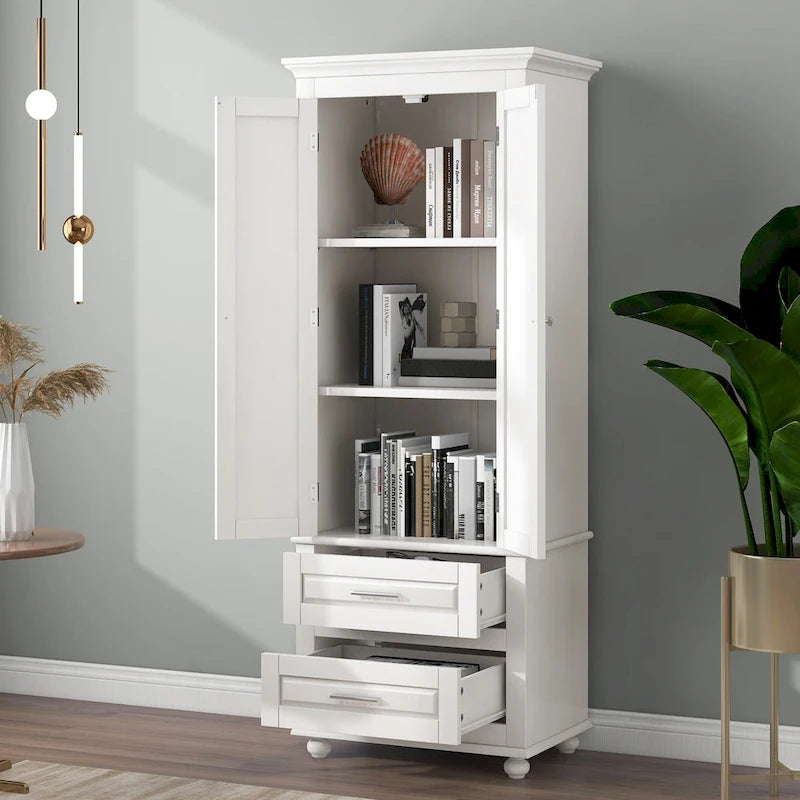 Tall Storage Cabinet with 2 Doors and 3 Drawers Adjustable Shelf MDF