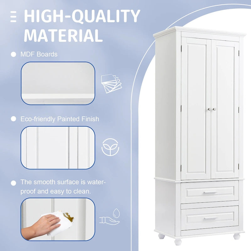 Tall Storage Cabinet with 2 Doors and 3 Drawers Adjustable Shelf MDF