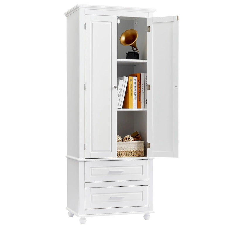 Tall Storage Cabinet with 2 Doors and 3 Drawers Adjustable Shelf MDF