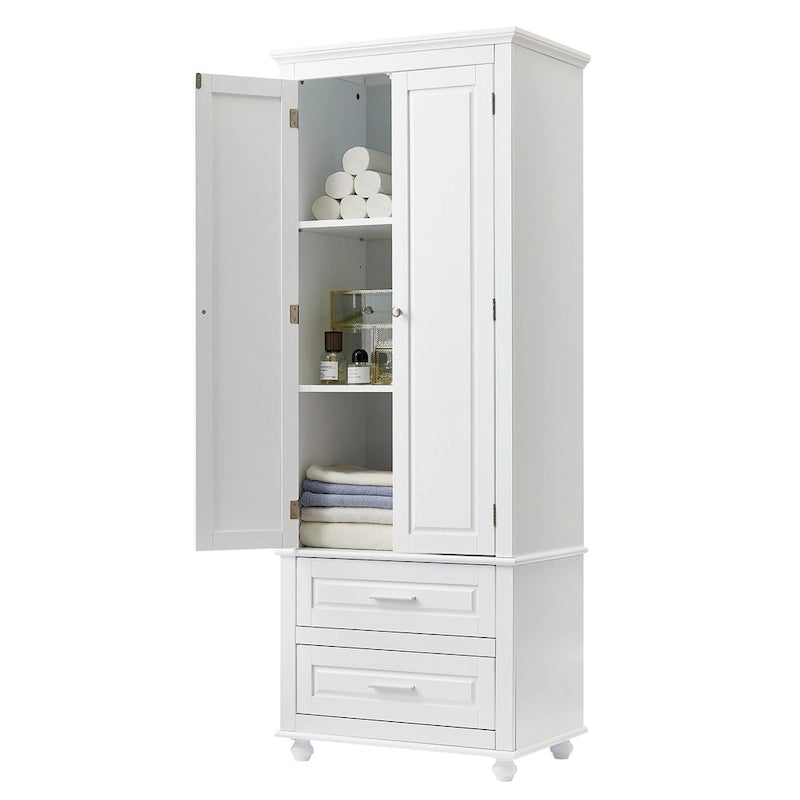 Tall Storage Cabinet with 2 Doors and 3 Drawers Adjustable Shelf MDF