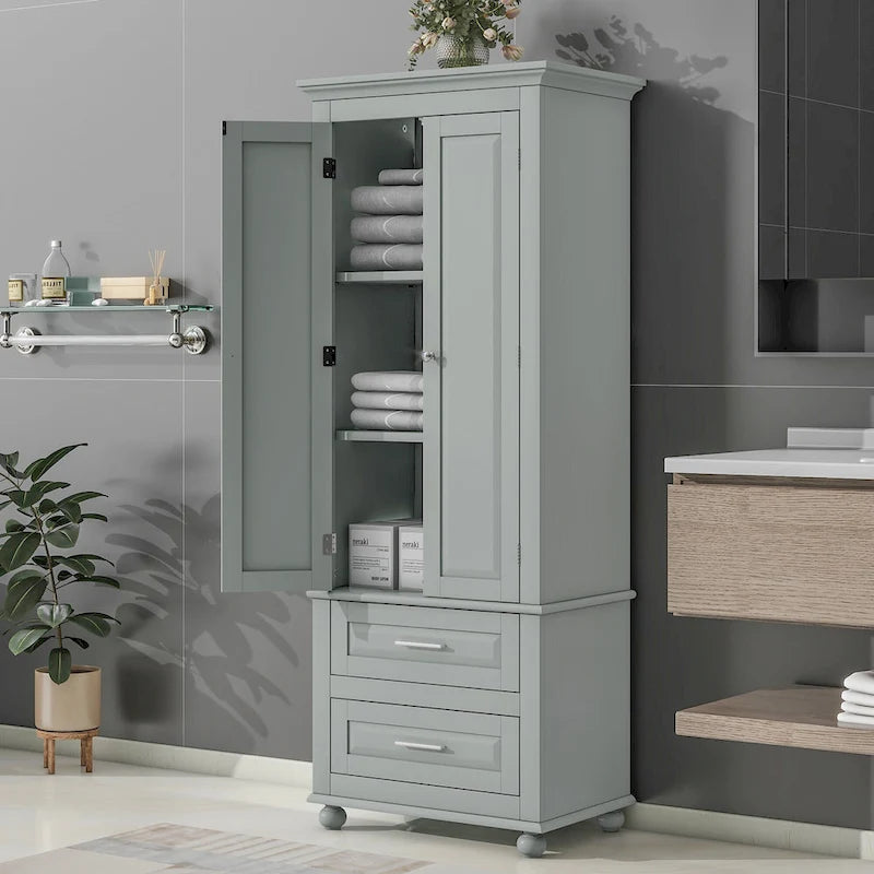 Tall Storage Cabinet with 2 Doors and 3 Drawers Adjustable Shelf MDF