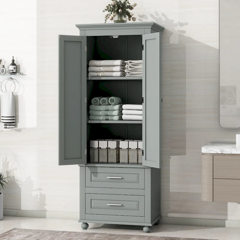 Tall Storage Cabinet with 2 Doors and 3 Drawers Adjustable Shelf MDF