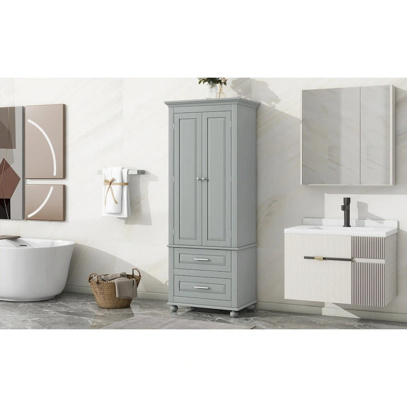 Tall Storage Cabinet with 2 Doors and 3 Drawers Adjustable Shelf MDF