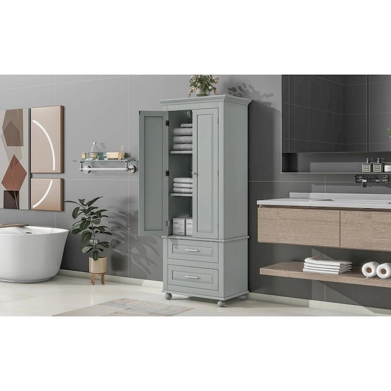 Tall Storage Cabinet with 2 Doors and 3 Drawers Adjustable Shelf MDF