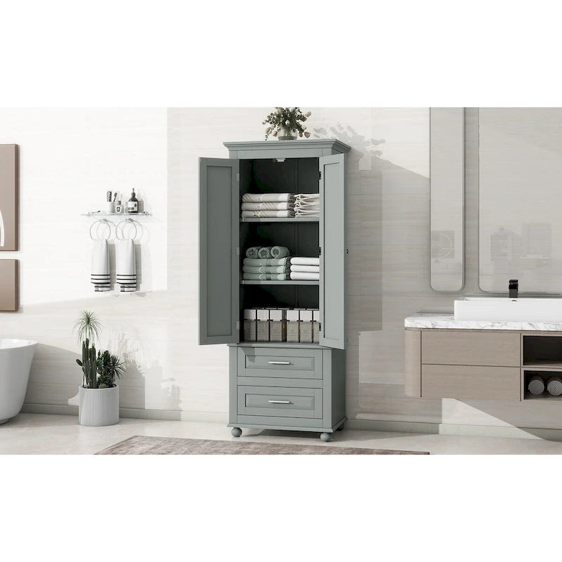 Tall Storage Cabinet with 2 Doors and 3 Drawers Adjustable Shelf MDF