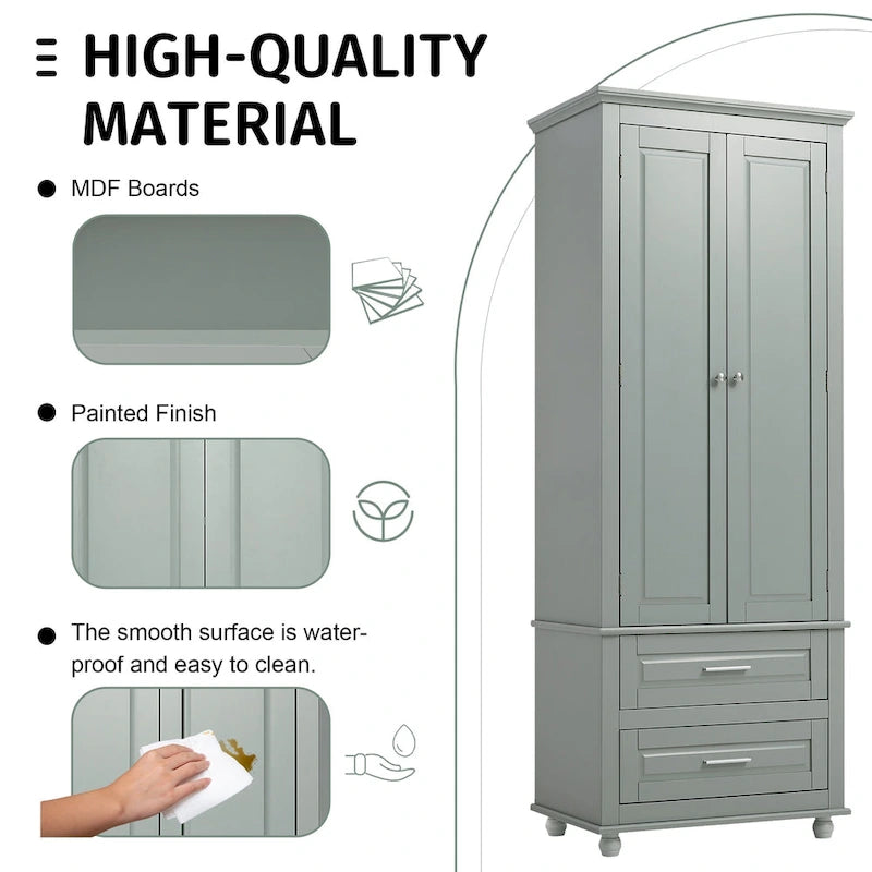 Tall Storage Cabinet with 2 Doors and 3 Drawers Adjustable Shelf MDF