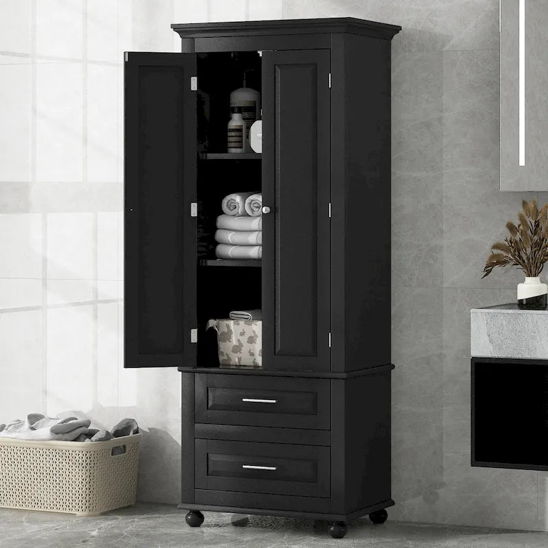 Tall Storage Cabinet with 2 Doors and 3 Drawers Adjustable Shelf MDF