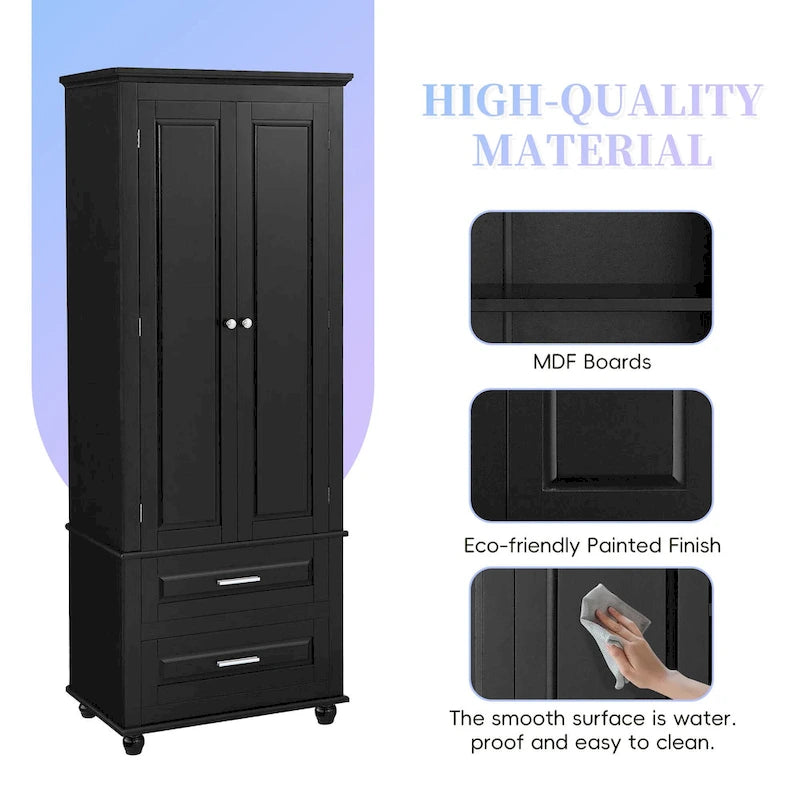 Tall Storage Cabinet with 2 Doors and 3 Drawers Adjustable Shelf MDF