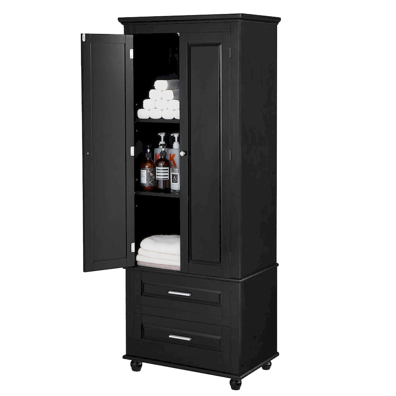 Tall Storage Cabinet with 2 Doors and 3 Drawers Adjustable Shelf MDF