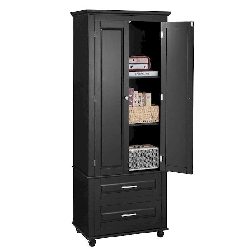Tall Storage Cabinet with 2 Doors and 3 Drawers Adjustable Shelf MDF