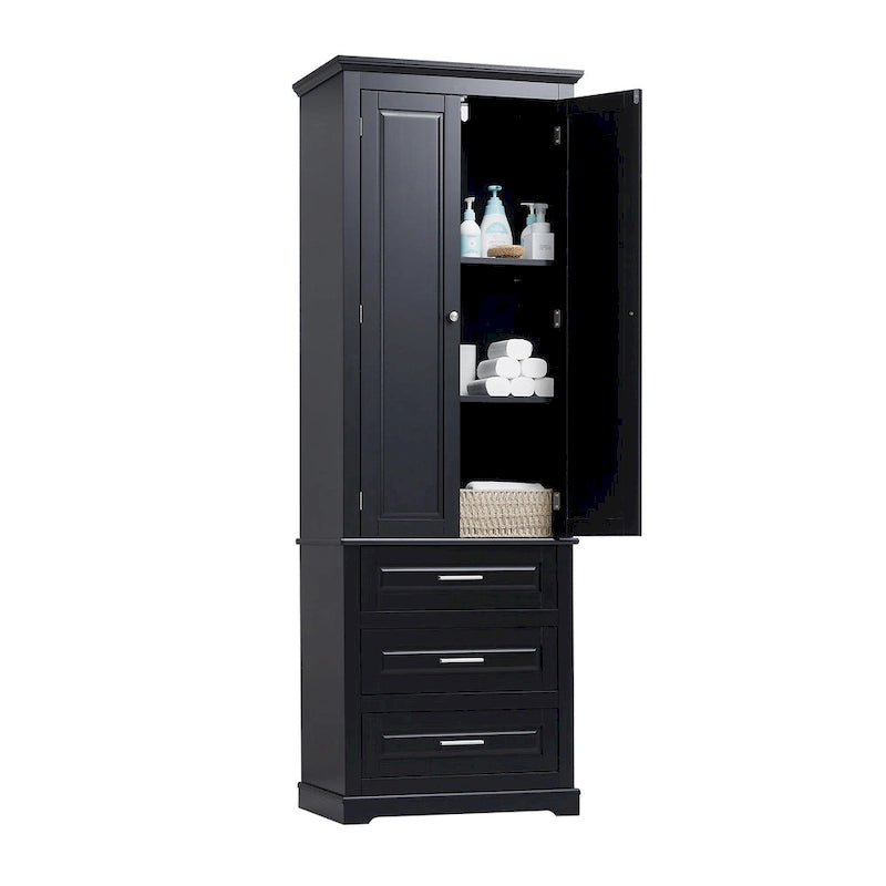 Tall Storage Cabinet with 2 Doors and 3 Drawers Adjustable Shelf MDF