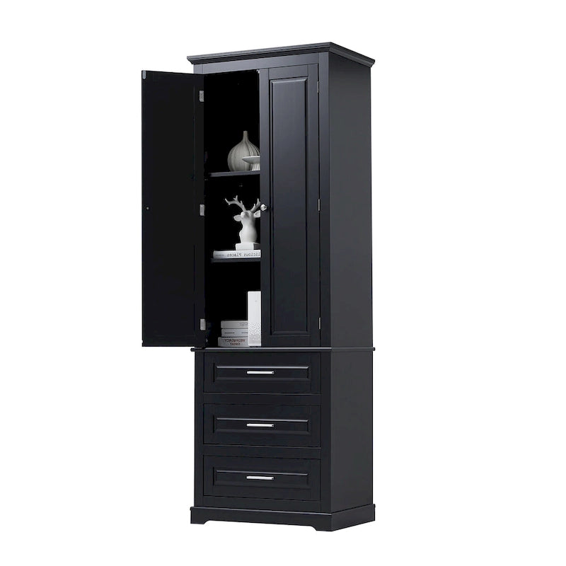 Tall Storage Cabinet with 2 Doors and 3 Drawers Adjustable Shelf MDF