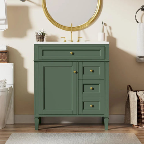 30 Bathroom Vanity with Top Sink,Bathroom Storage Cabinet with 2 Drawers and a Tip-out Drawer,Single Sink Bathroom Vanity